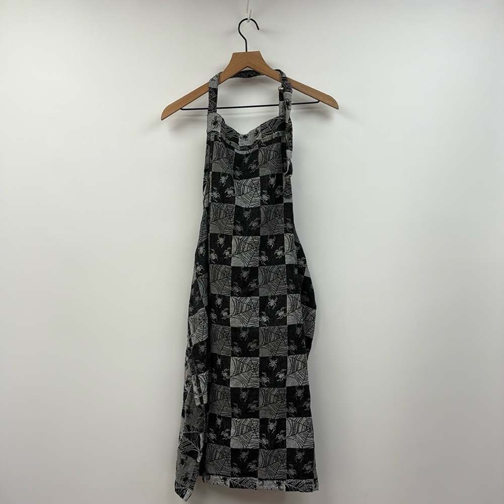 Christian Lacroix Spider Graphic Patchwork Kitchen Apron Halloween Black Grey OS